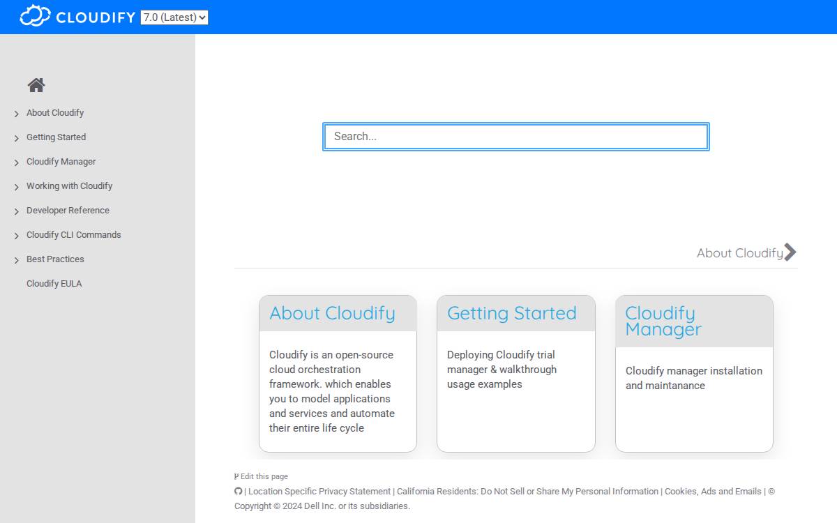 Cloudify Documentation Center website preview