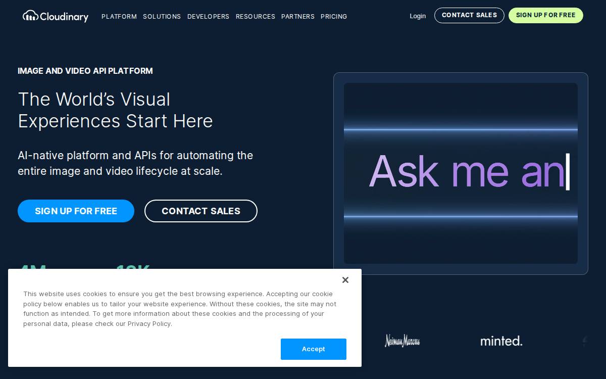 Cloudinary website preview