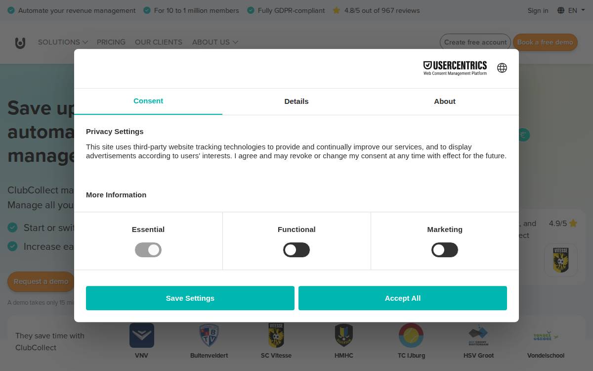 Clubcollect website preview