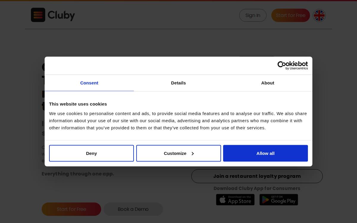 Cluby website preview