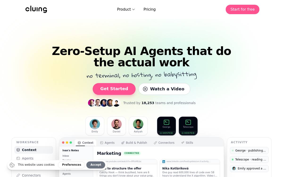 Cluing website preview