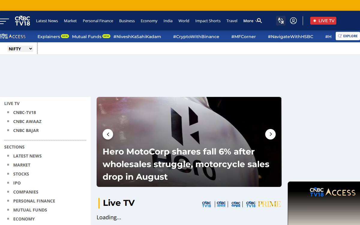 CNBC-TV18 website preview