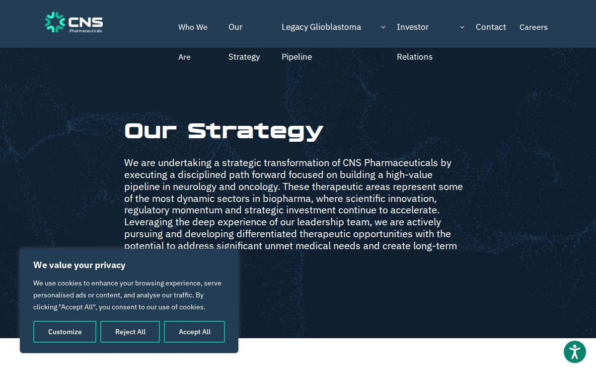 CNS Pharmaceuticals website preview