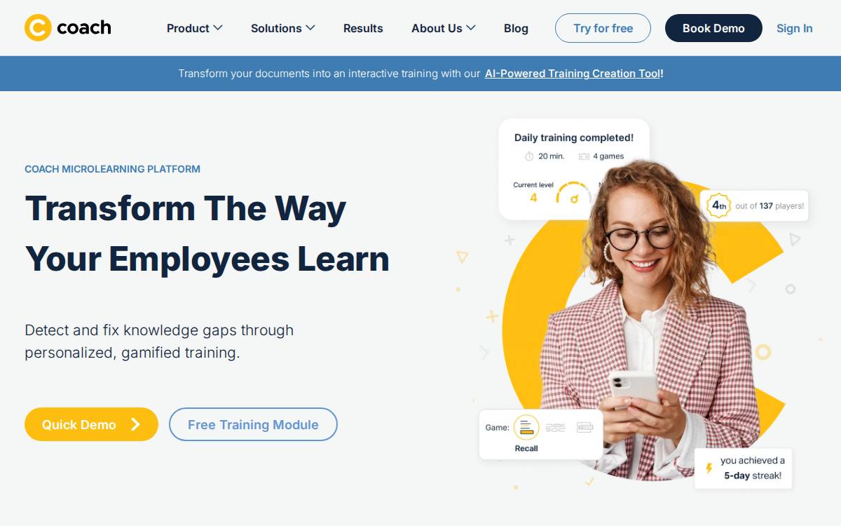 Coach Microlearning website preview