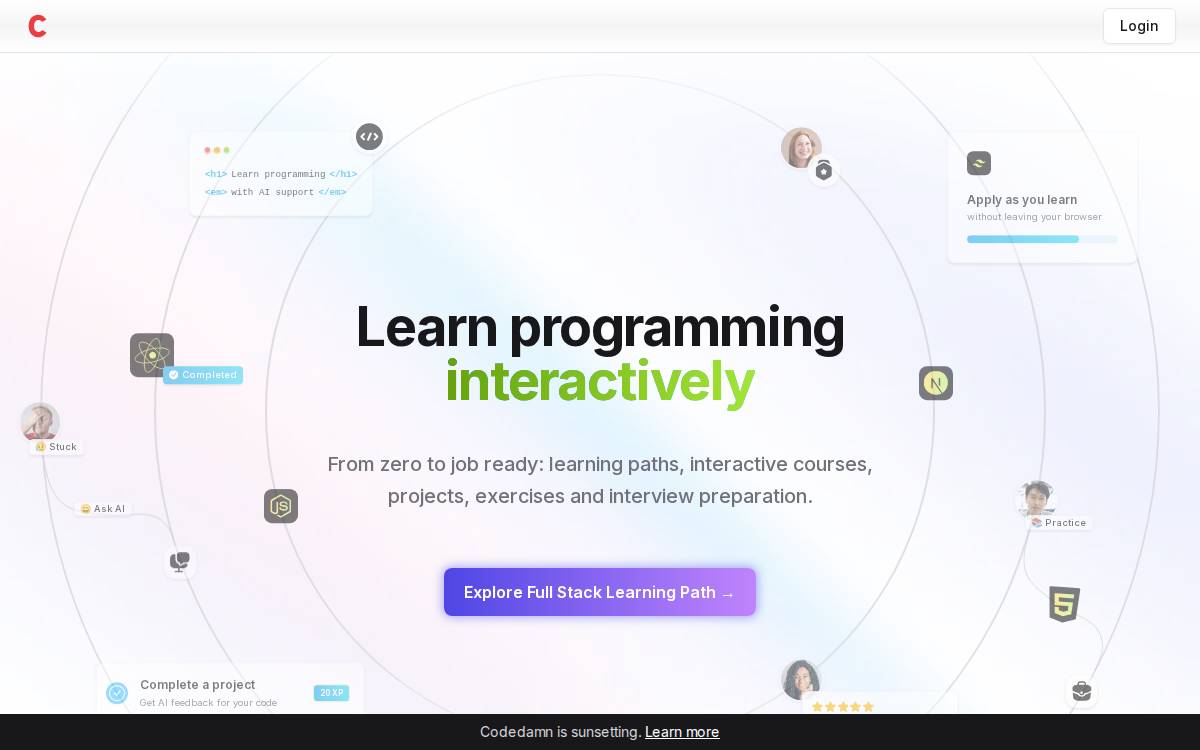Codedamn website preview