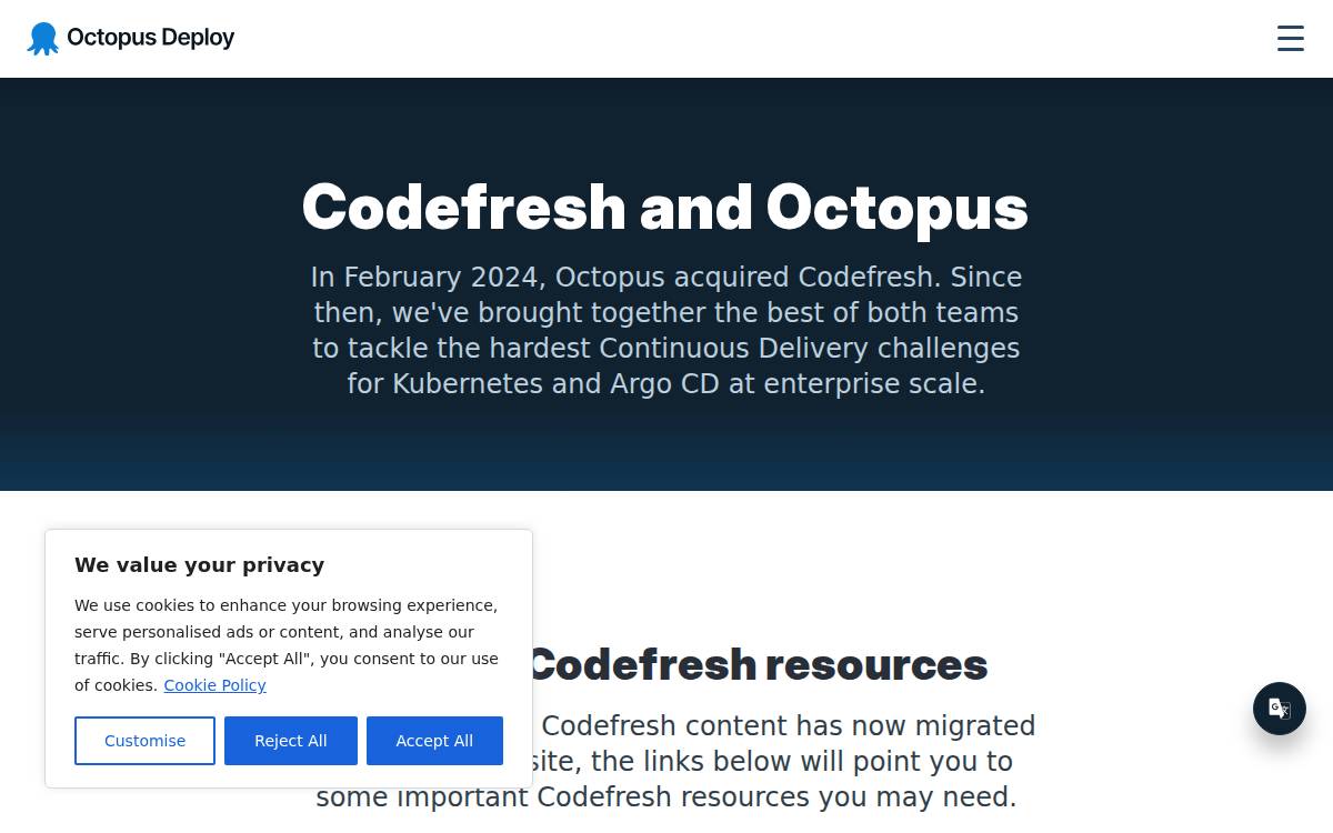 Codefresh website preview