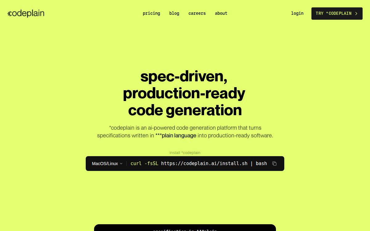 Codeplain website preview
