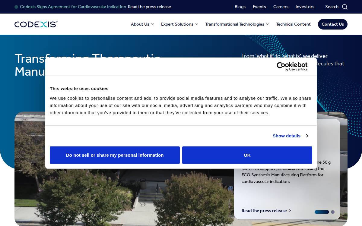 Codexis website preview