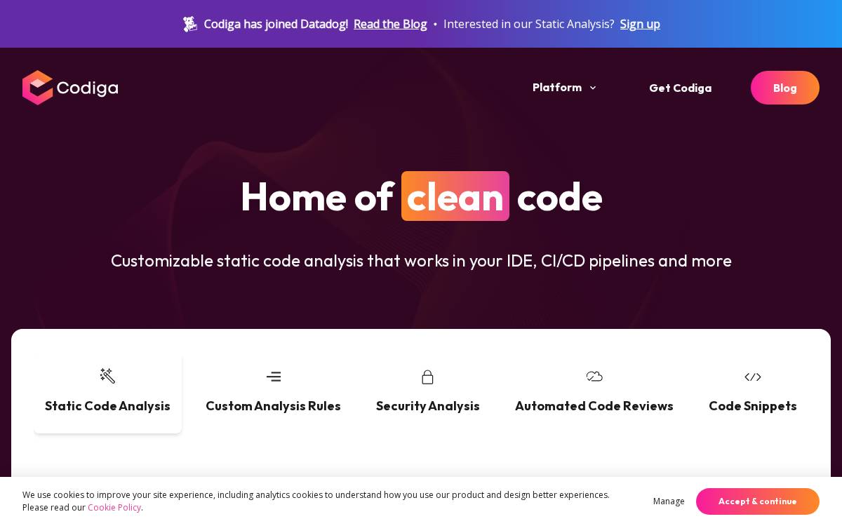 Codiga website preview
