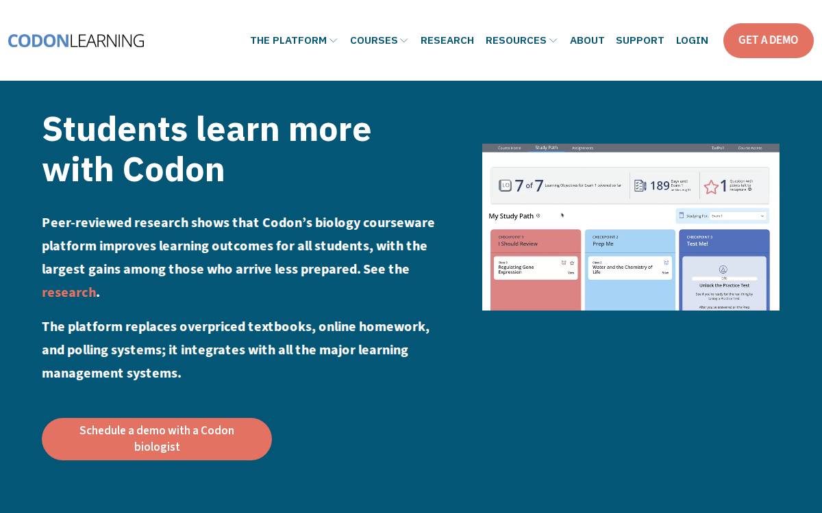Codon Learning website preview