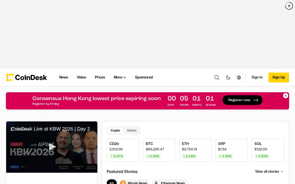 Coindesk website preview