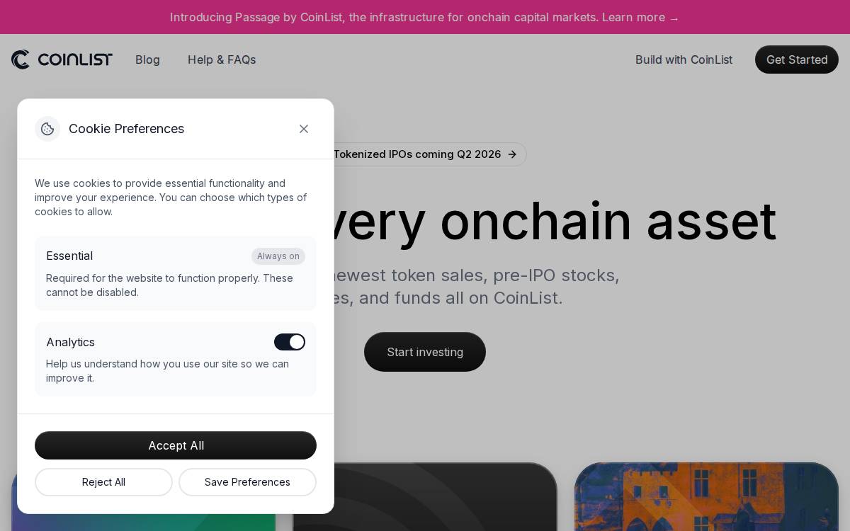 CoinList website preview