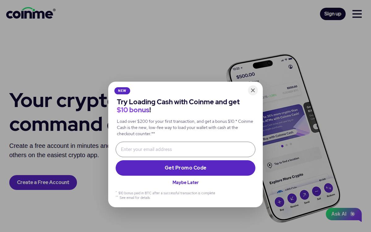 Coinme website preview