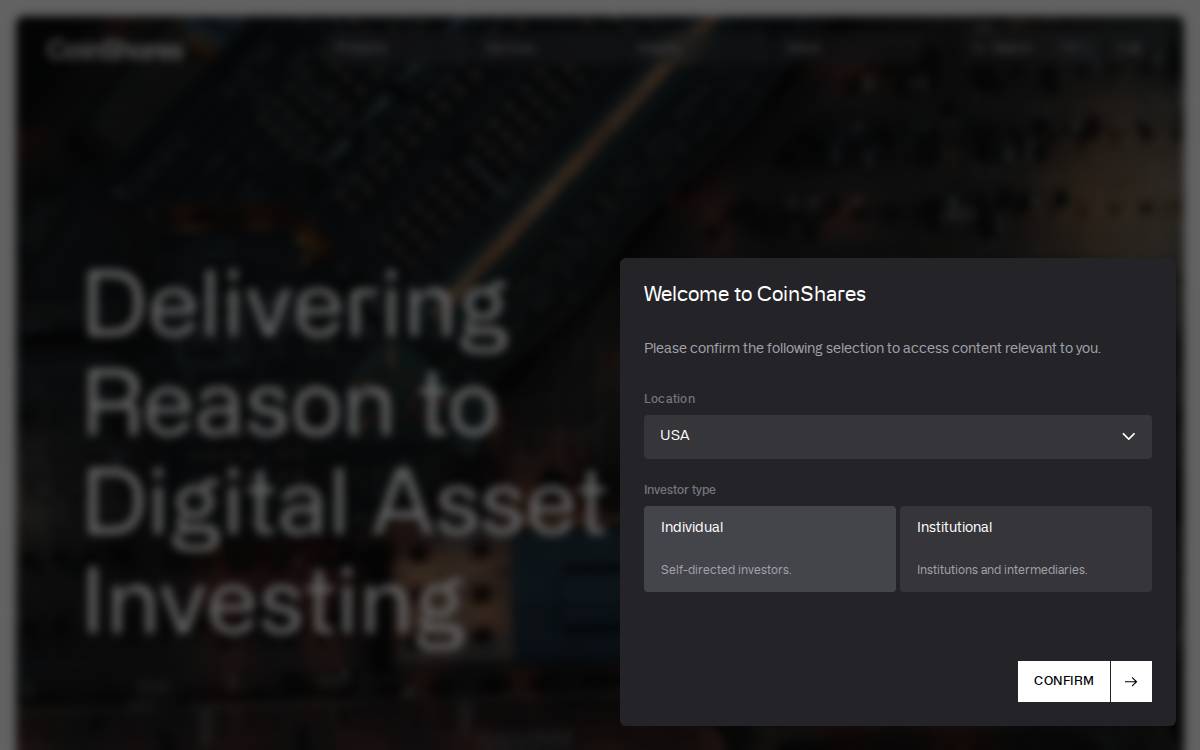 CoinShares website preview