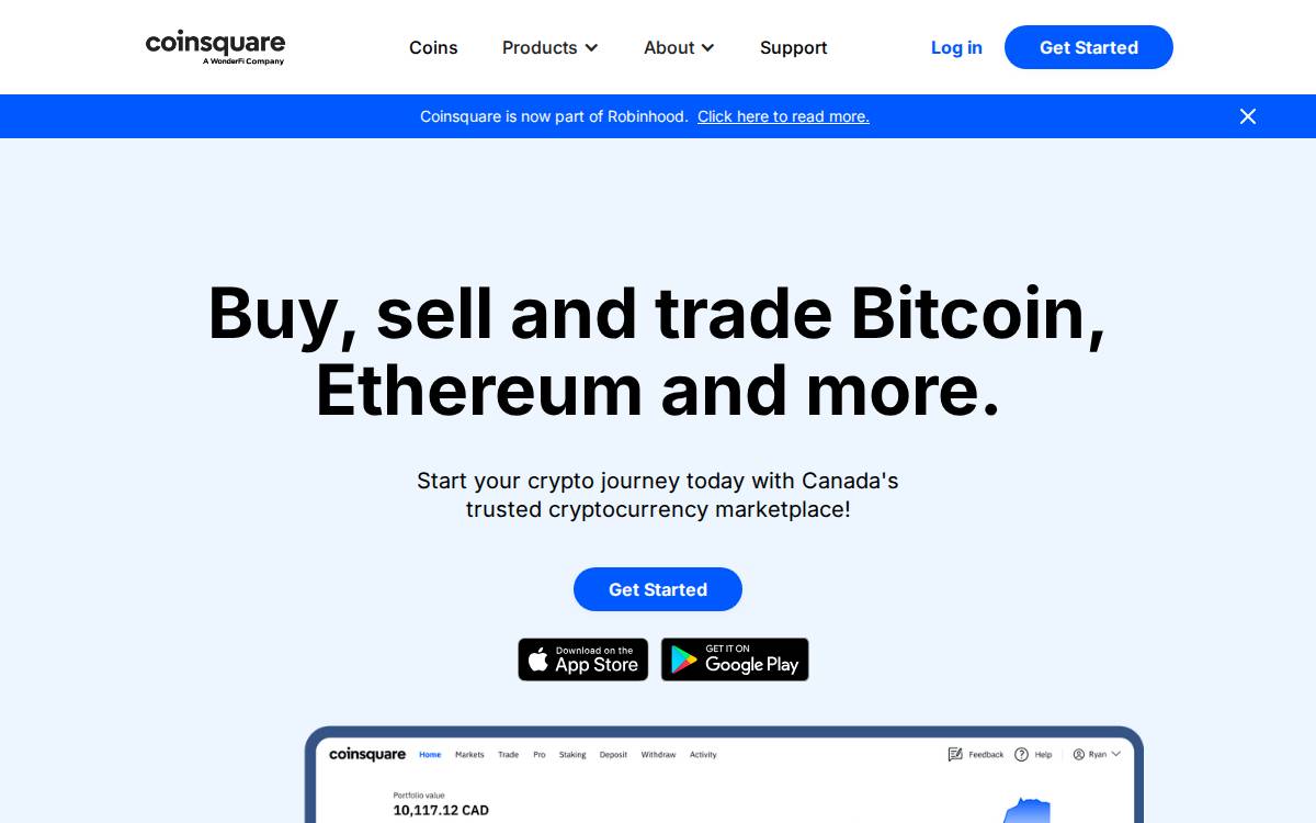 Coinsquare website preview