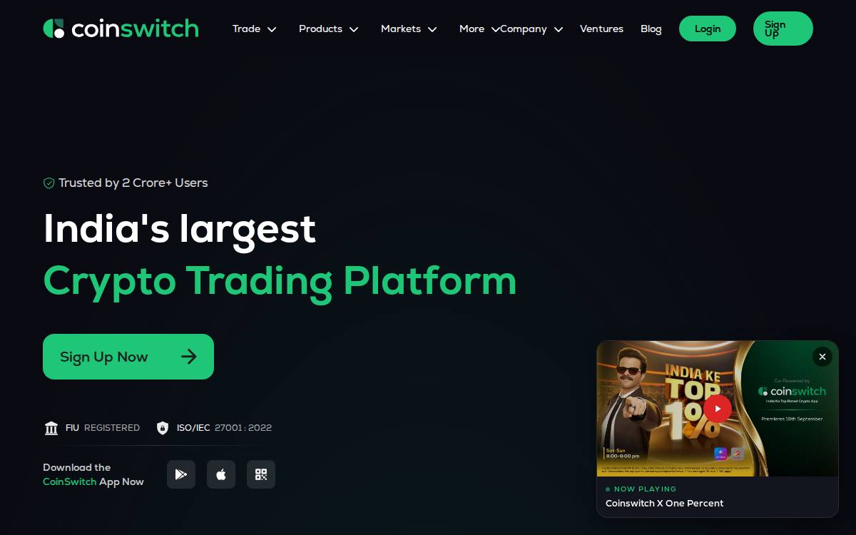 CoinSwitch website preview