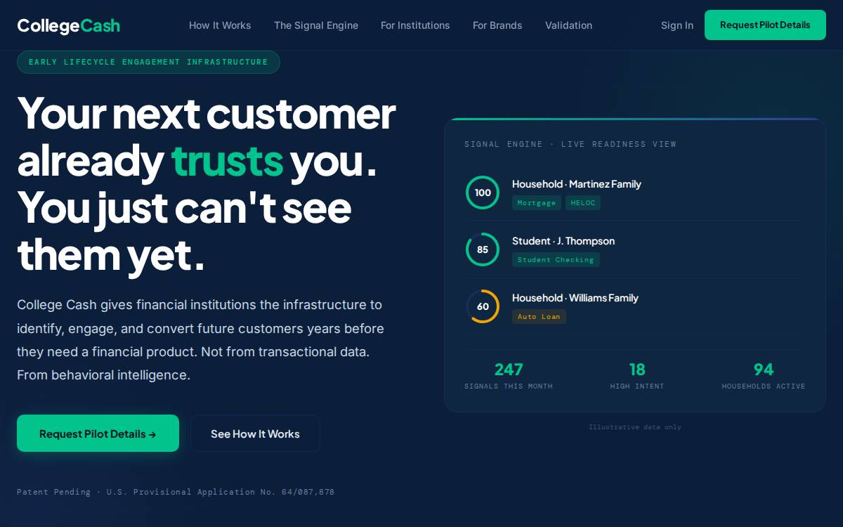 College Cash website preview