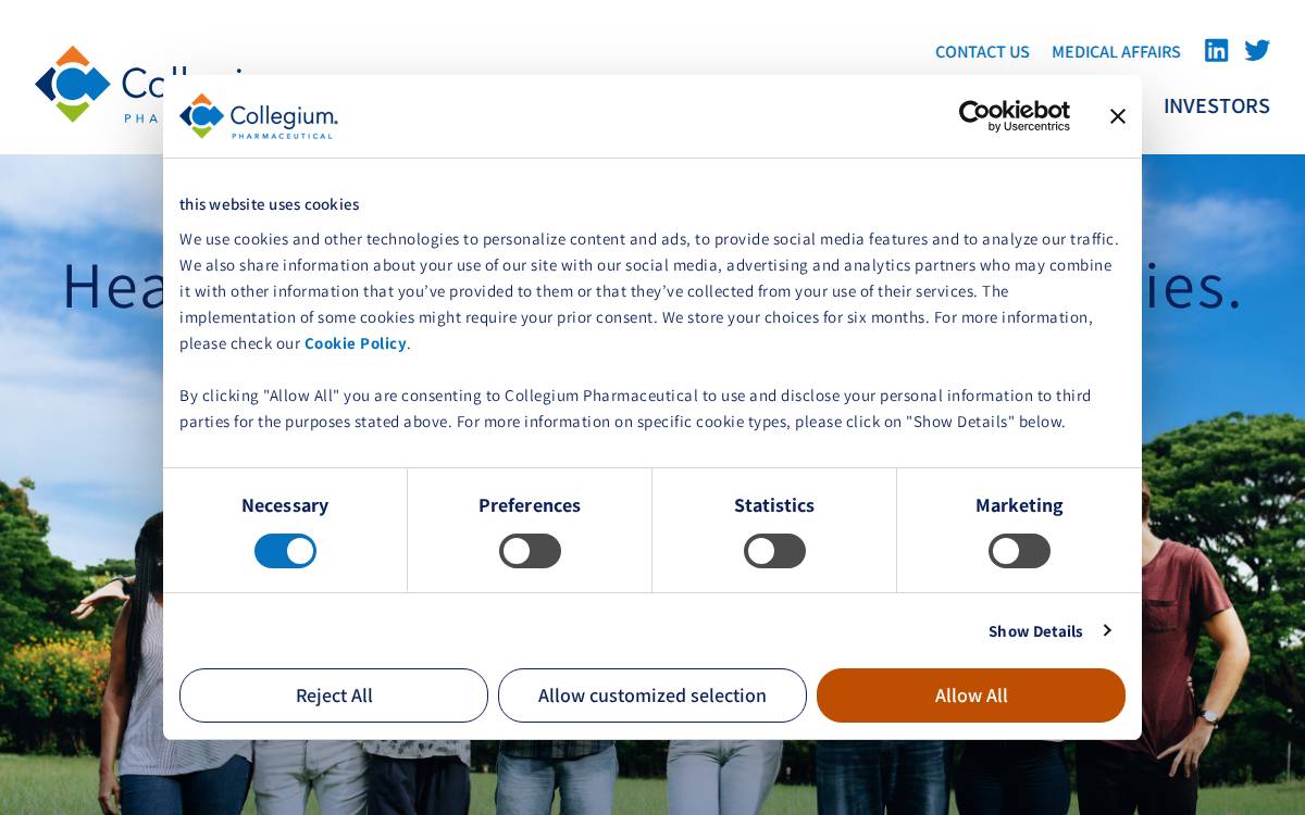 Collegium Pharmaceutical website preview