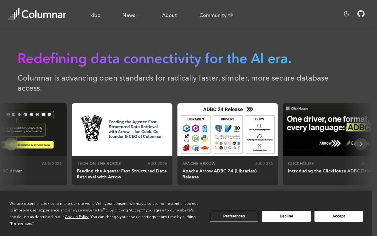 Columnar website preview
