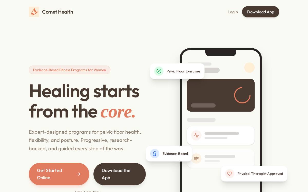 Comet Health website preview
