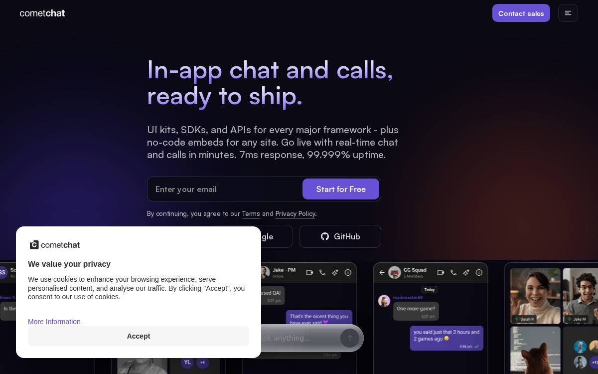 CometChat website preview