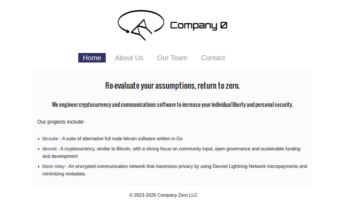 Company 0 website preview