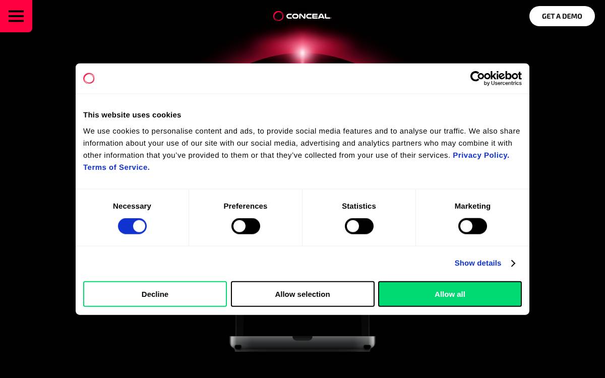 Conceal website preview