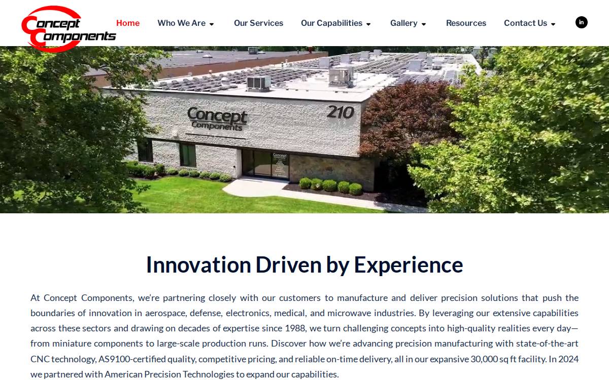 Concept Components Specialty Manufacturing website preview