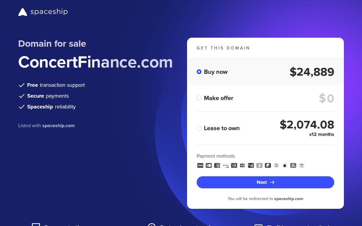 Concert Finance website preview