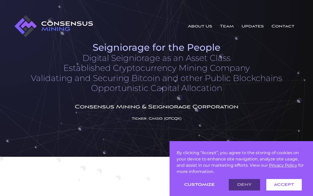 Consensus Mining & Seigniorage website preview