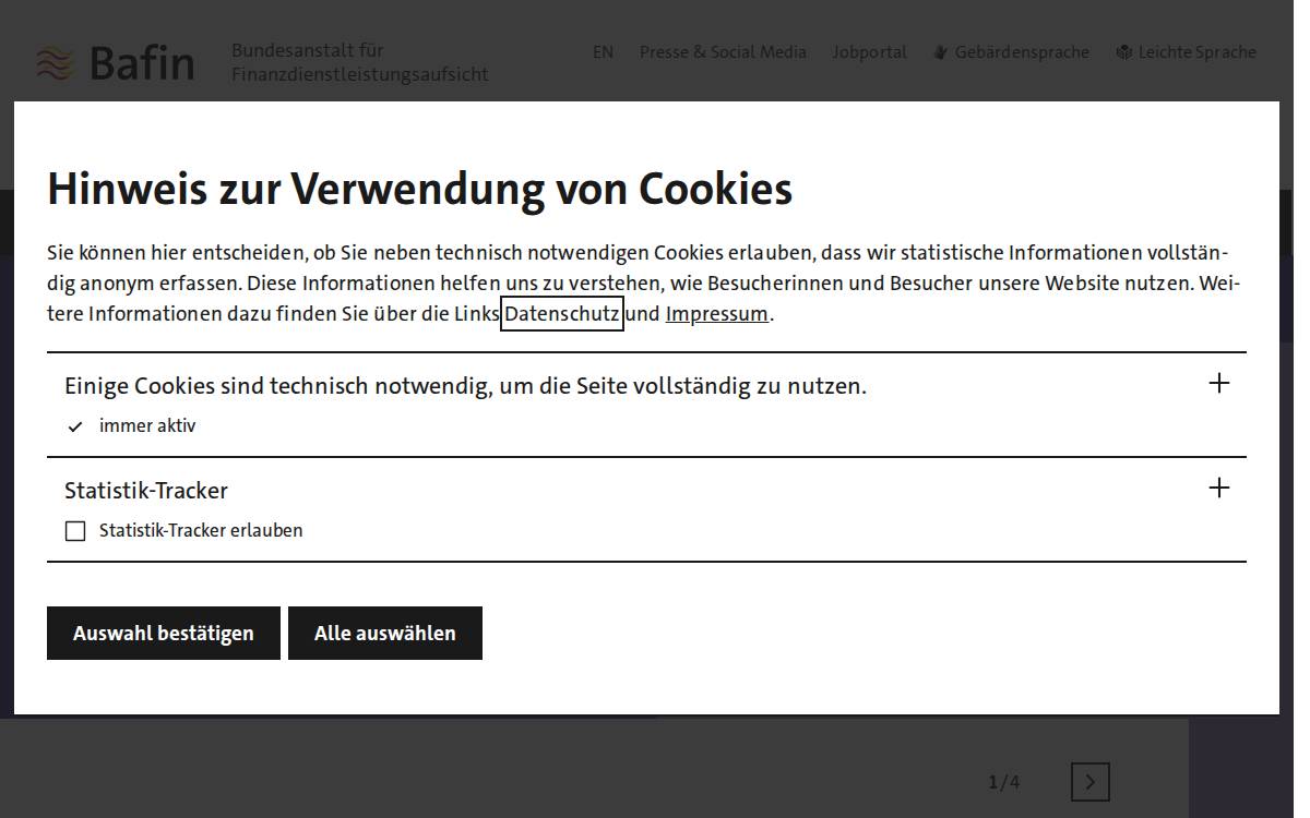 contact with BaFin website preview