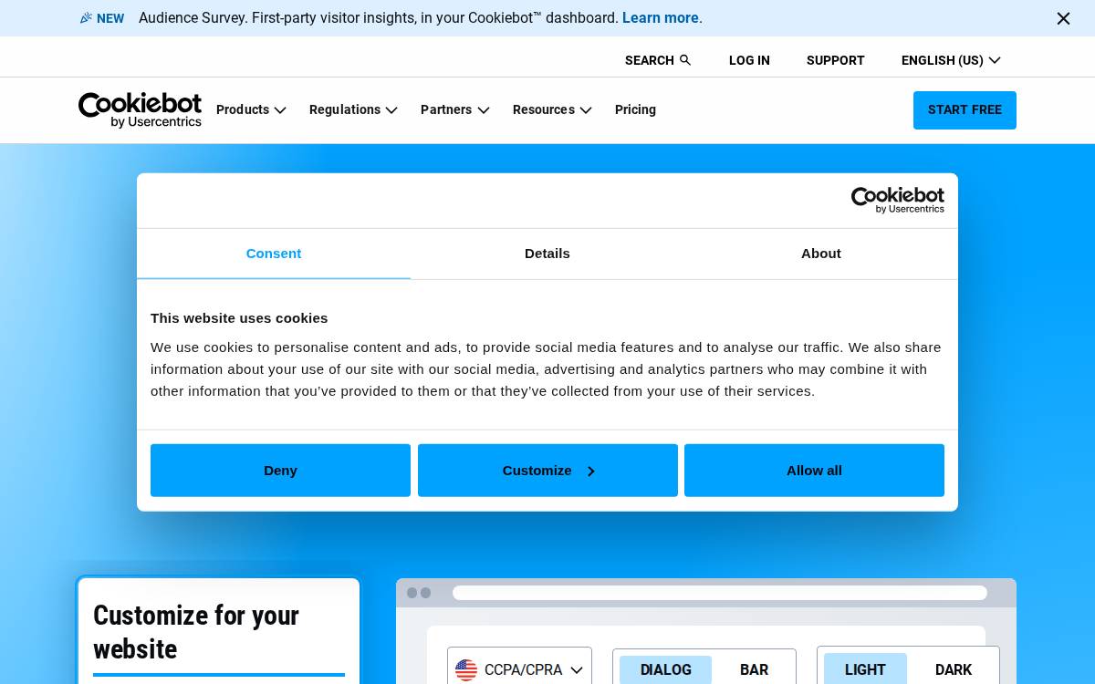 Cookiebot website preview