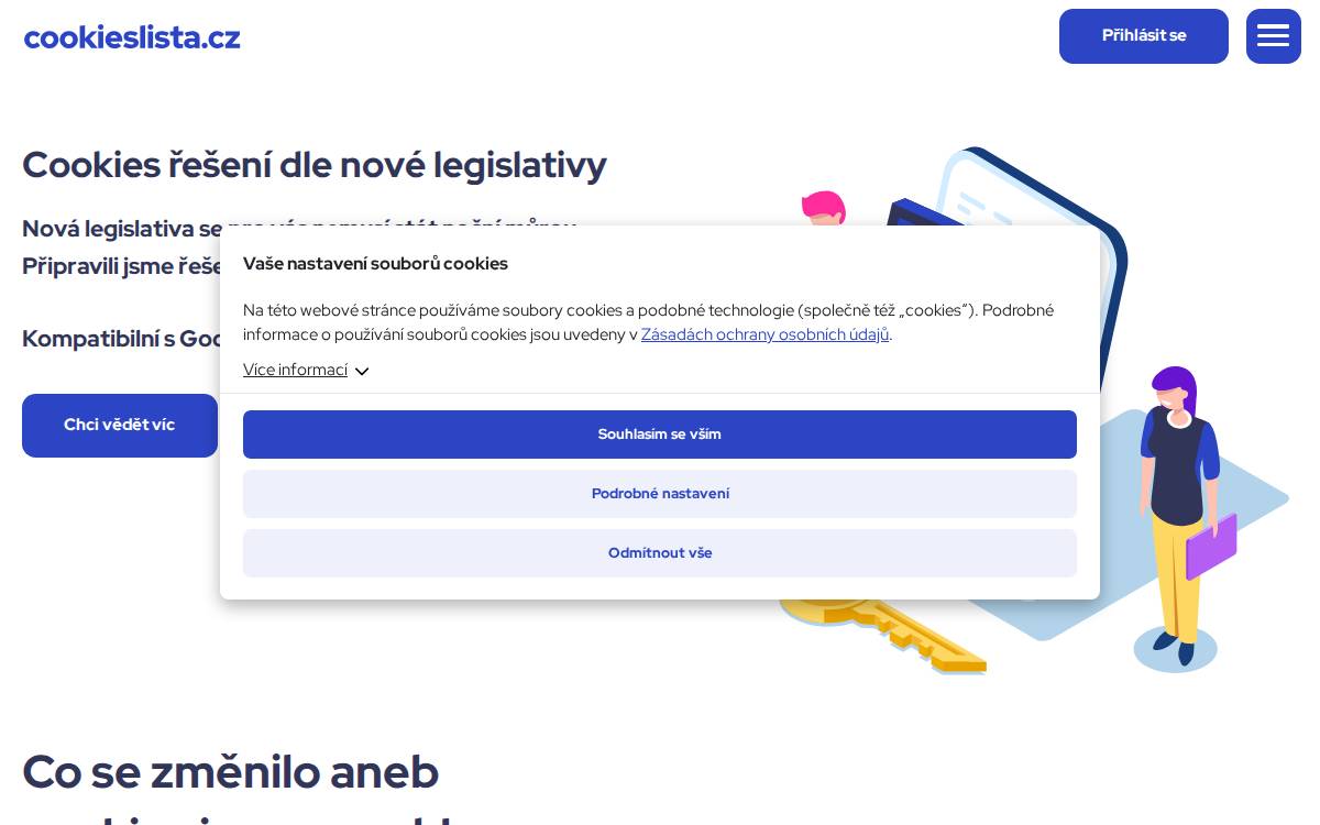 Cookies lišta website preview