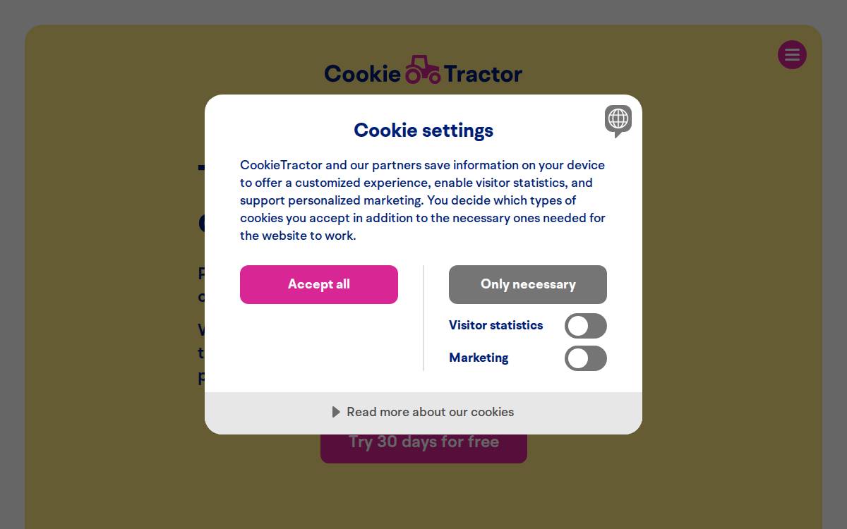 Cookietractor website preview