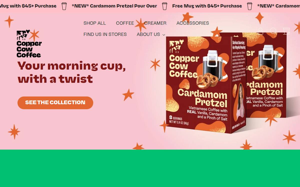 Copper Cow Coffee website preview