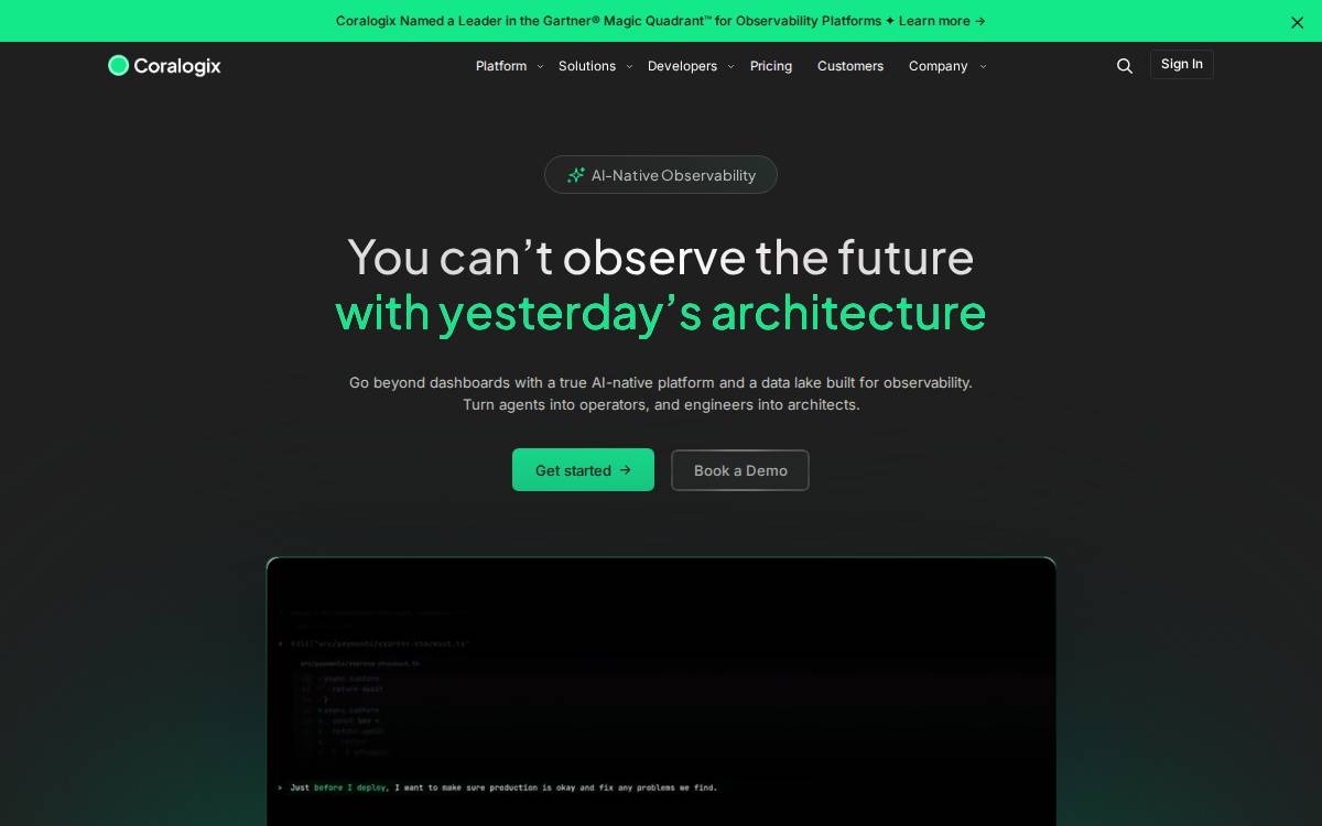 Coralogix website preview