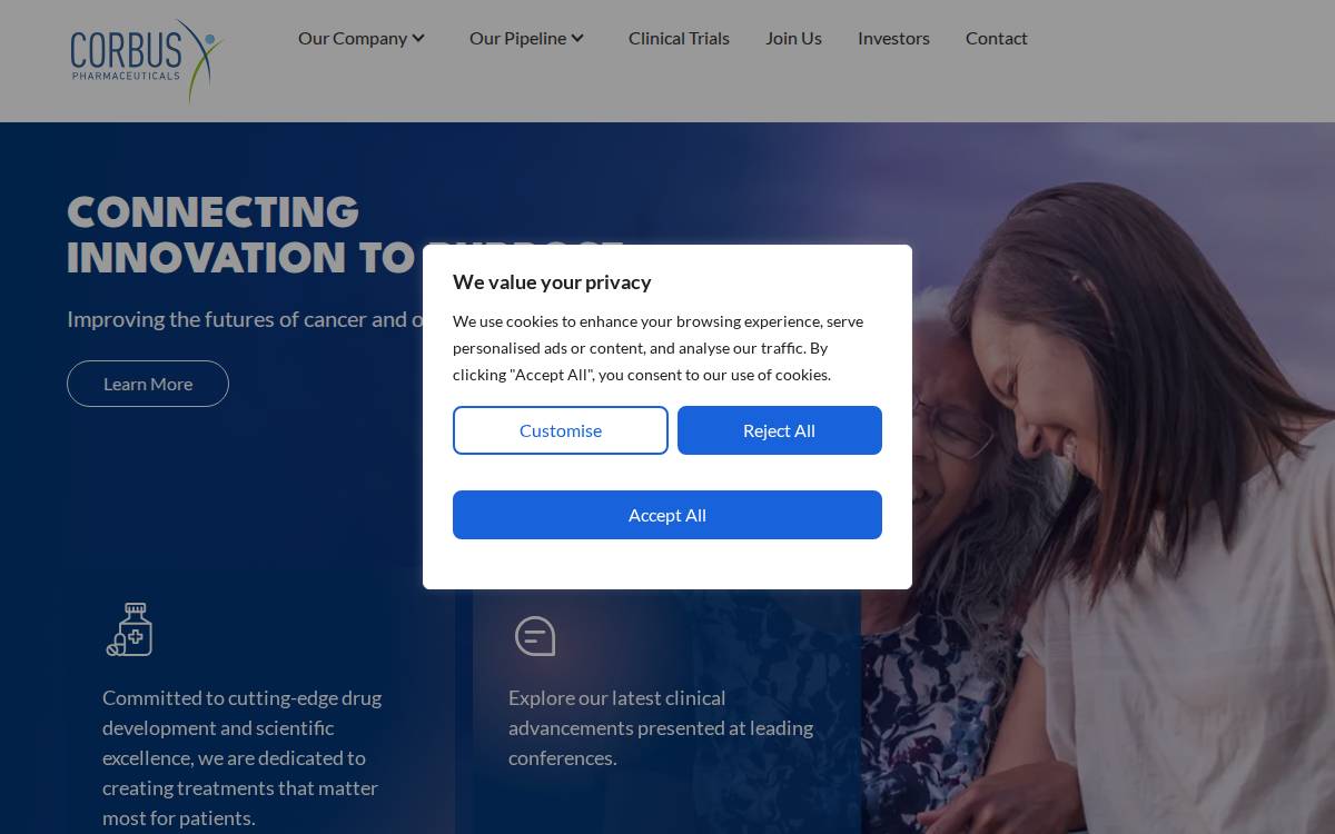 Corbus Pharmaceuticals website preview