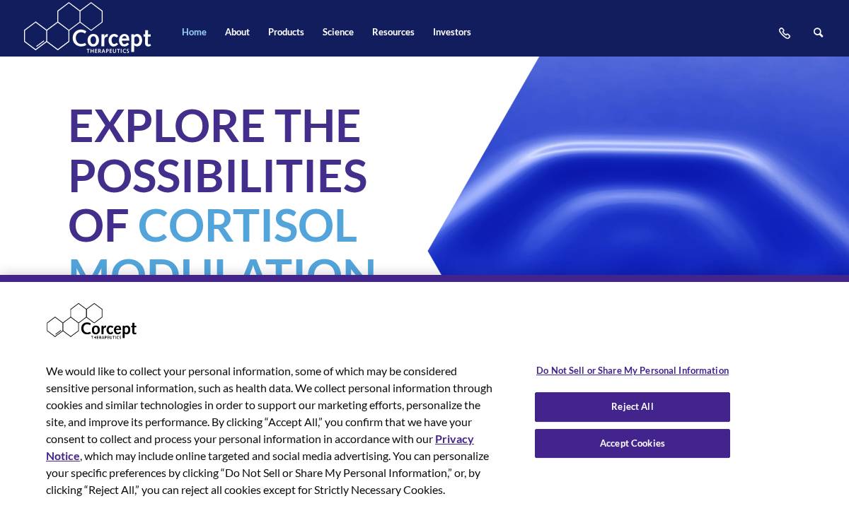 Corcept Therapeutics website preview