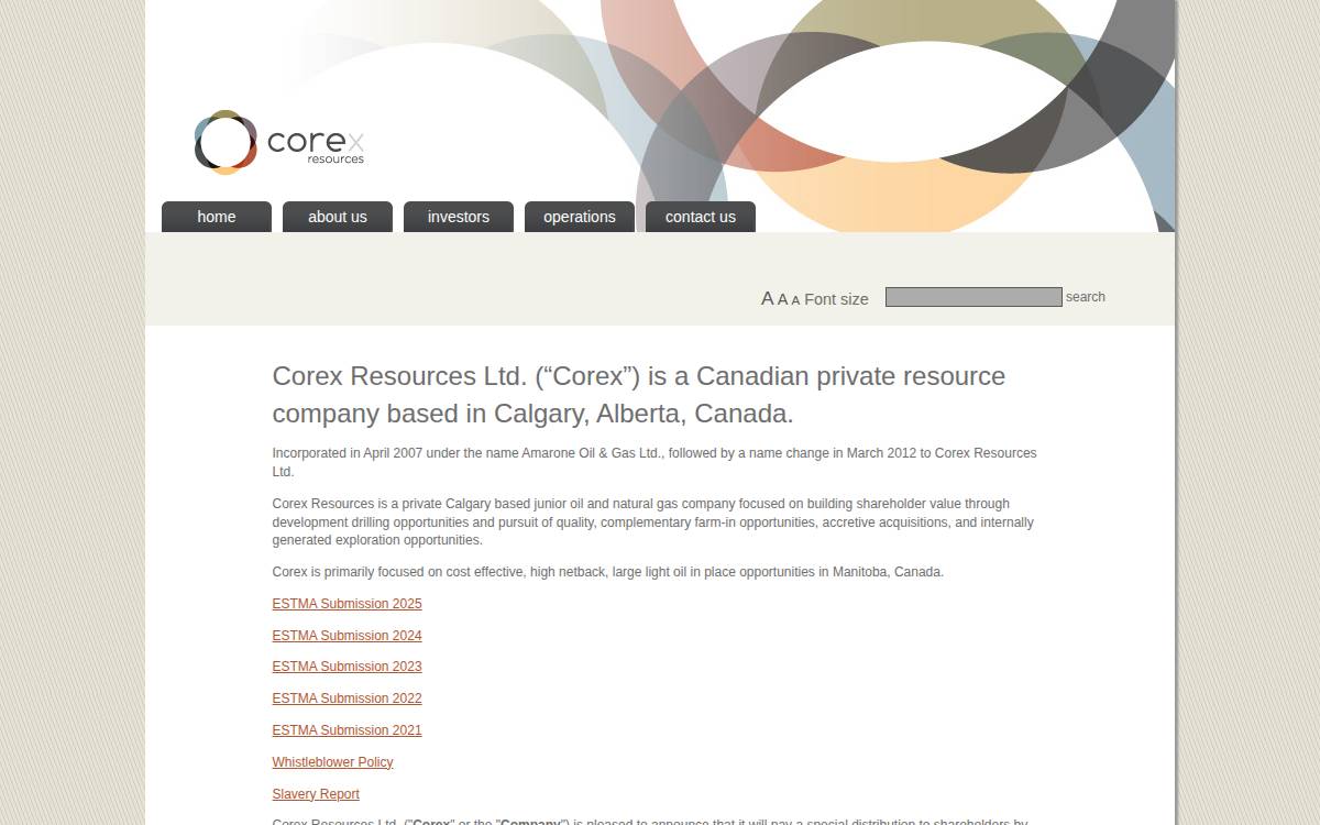 Corex Resources website preview
