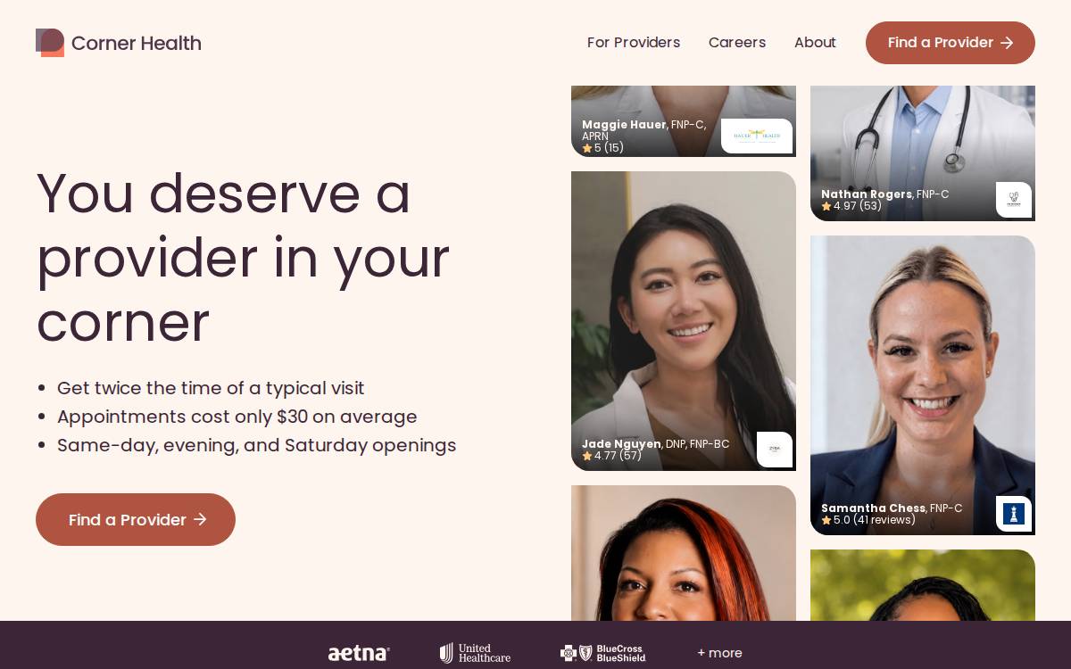 Corner Health website preview
