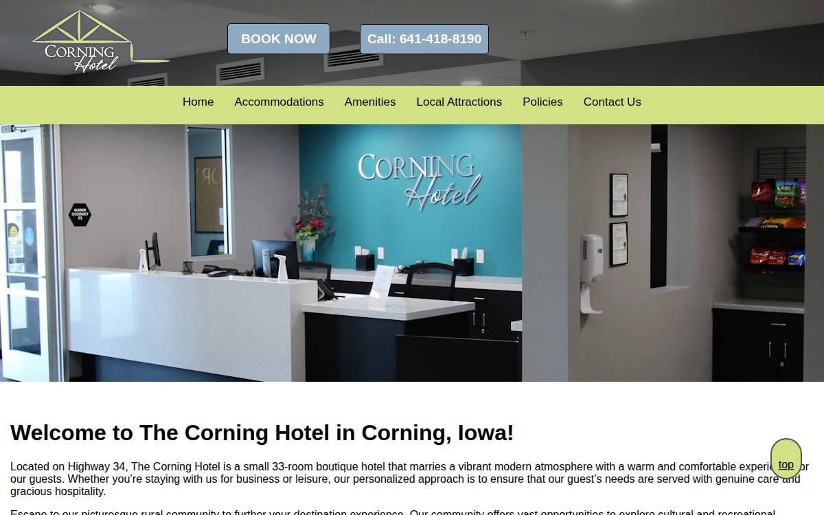 Corning Hotel website preview