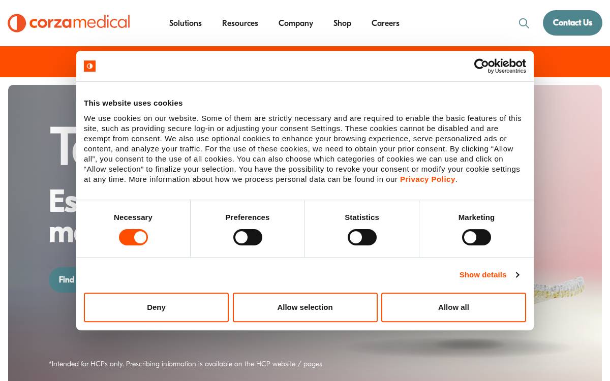 Corza Medical website preview