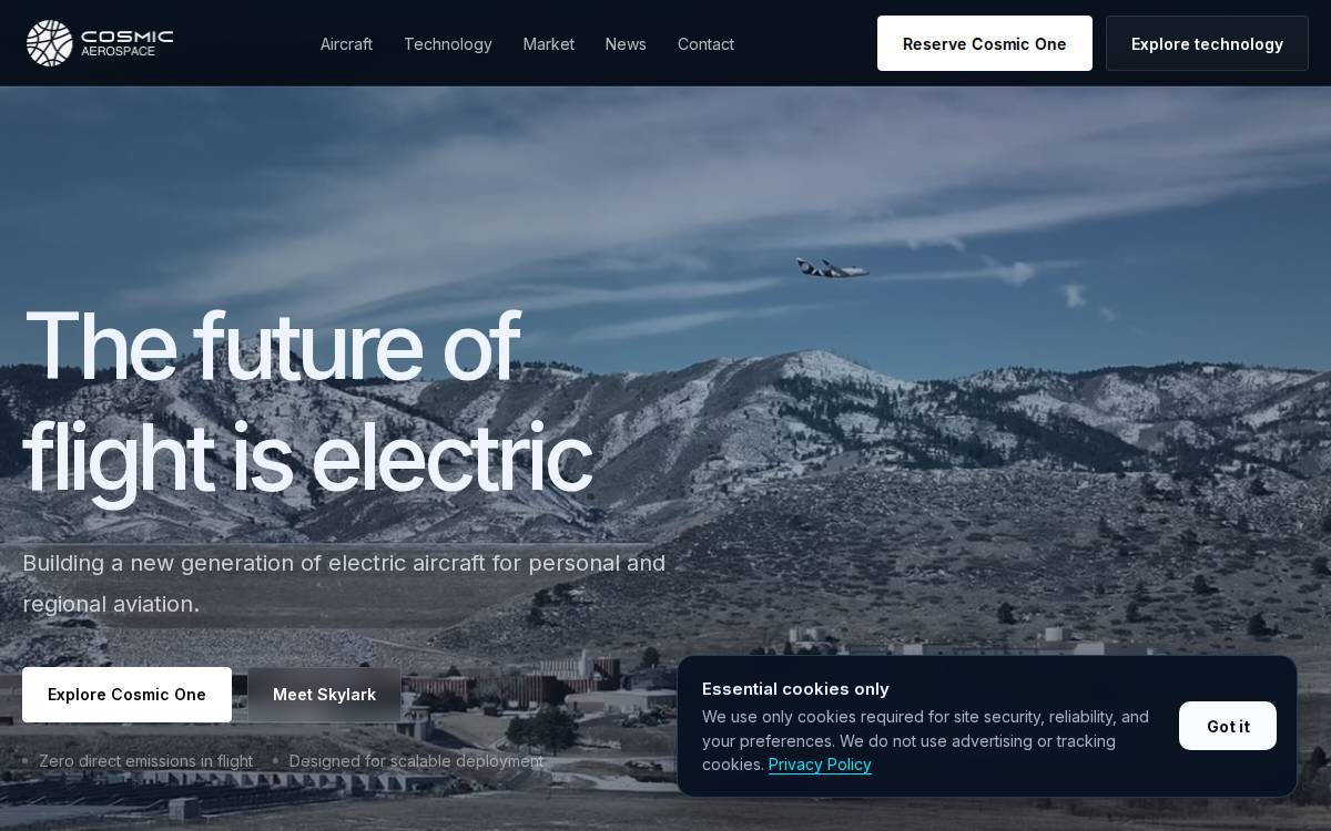 Cosmic Aerospace, Inc. website preview