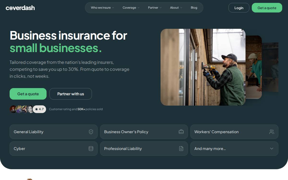 Coverdash website preview