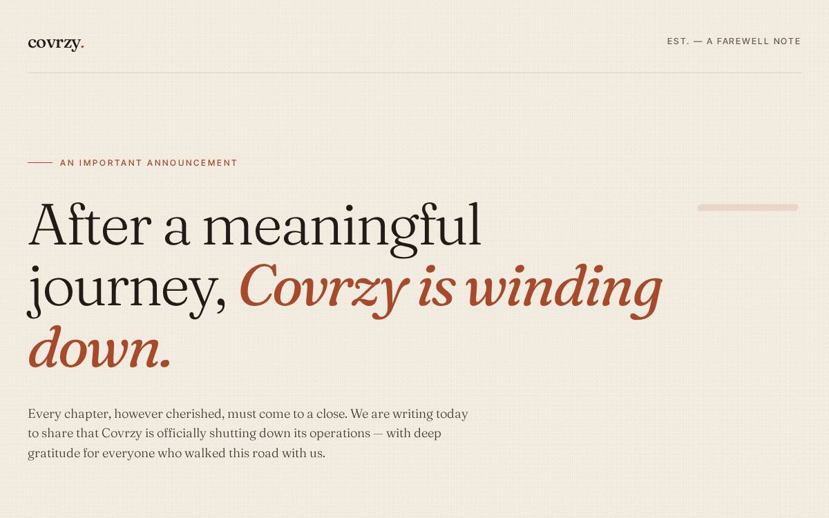 Covrzy website preview