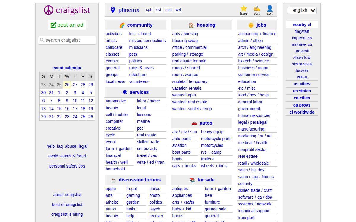 Craigslist website preview