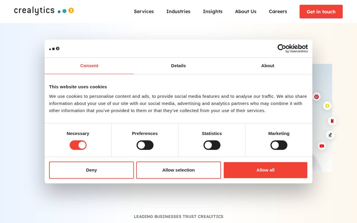 Crealytics website preview