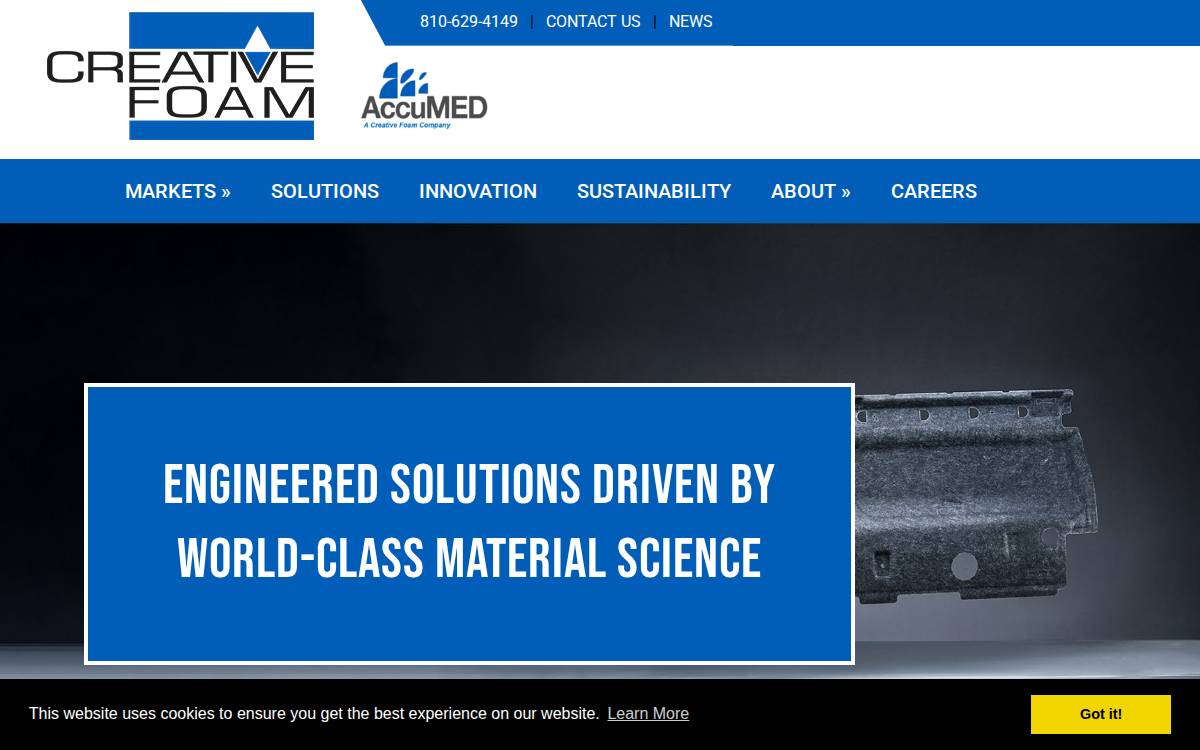 Creative Foam Corporation website preview