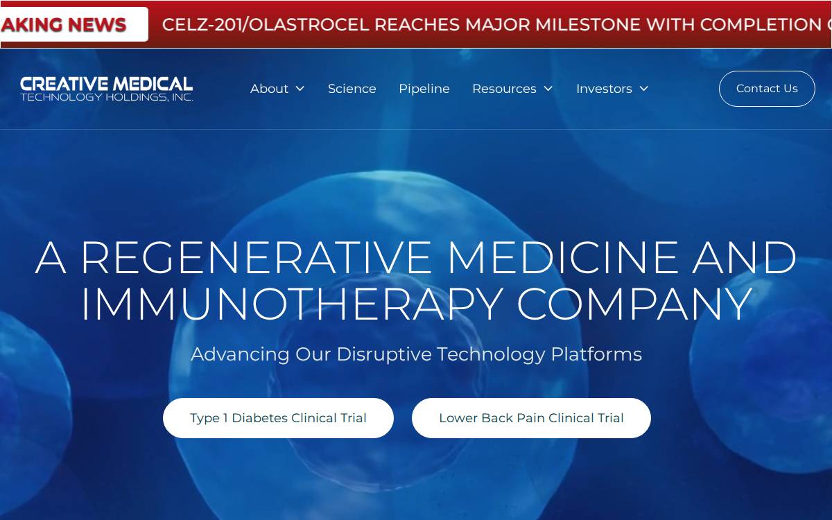 Creative Medical Technology Holdings website preview