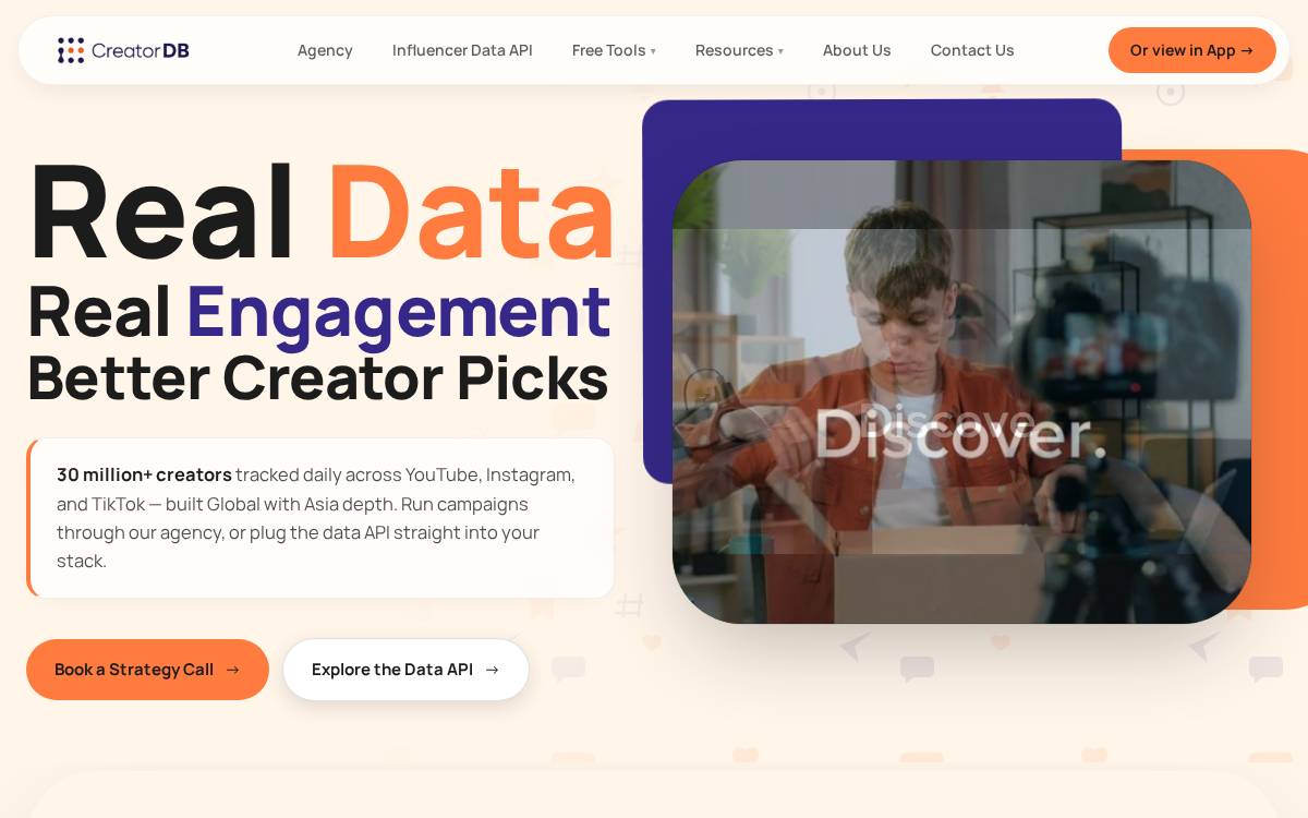 CreatorDB website preview